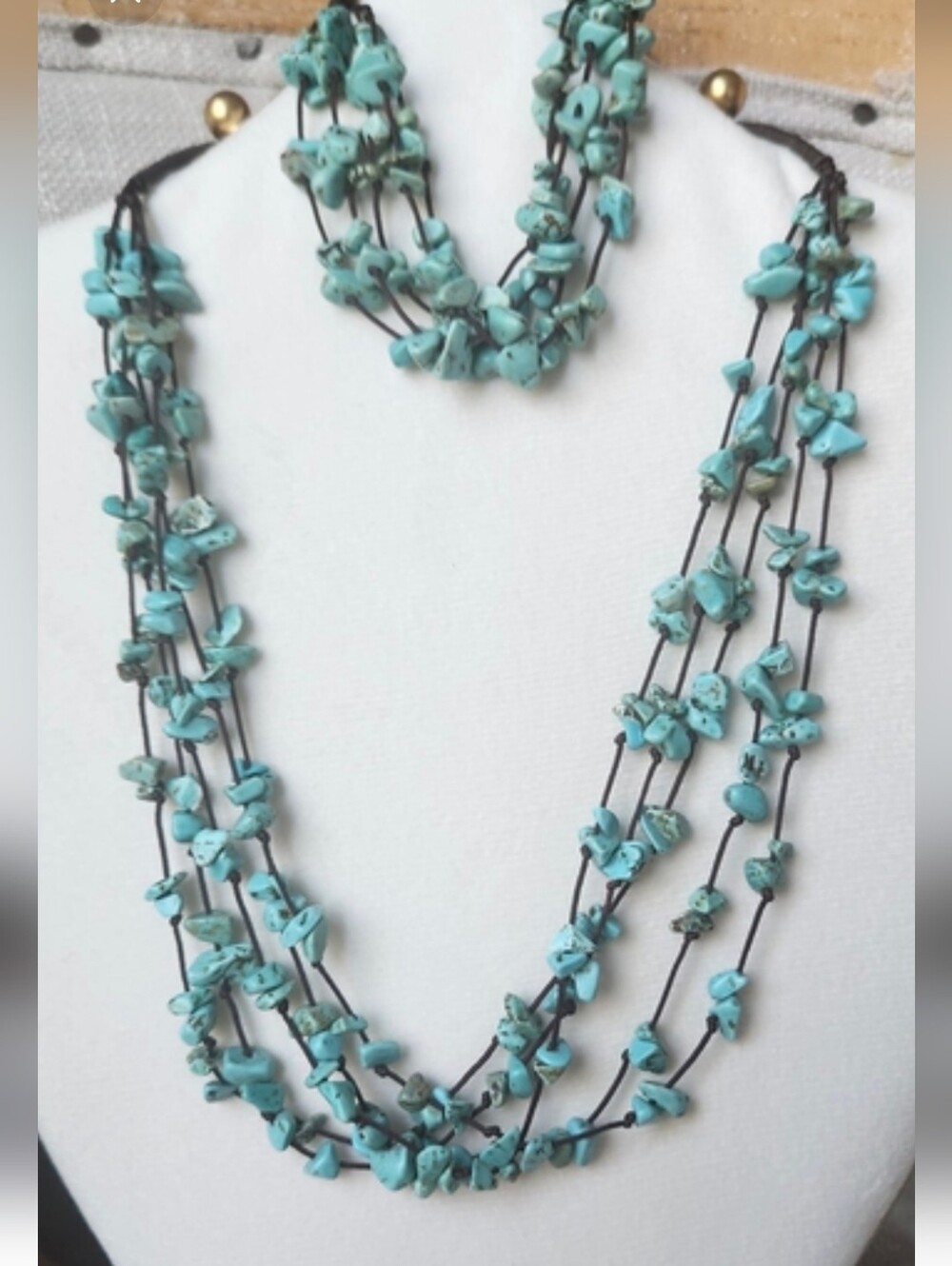 Premier Designs Boho Turquoise Chip Multi-Strand Necklace and Bracelet Set
